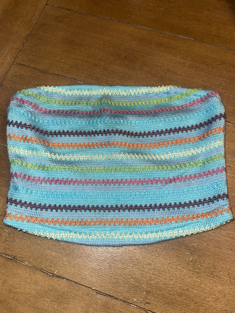 Striped Knit Tube Top in Aqua with Multicolor Accents